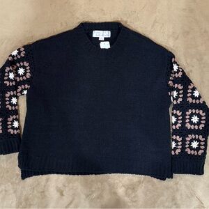 Vintage Havana Black Sweater with Pink and White Accents